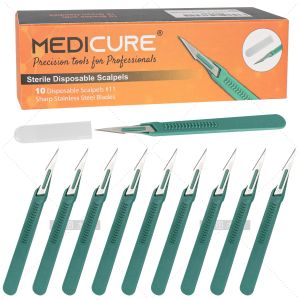 Disposable Scalpel Blades, Sterile #11 Sharp Tempered Stainless Steel Blades 10P